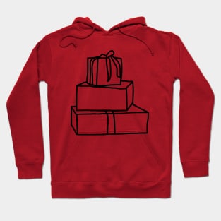 Pile of Three Christmas Gift Boxes Minimal Line Drawing Hoodie